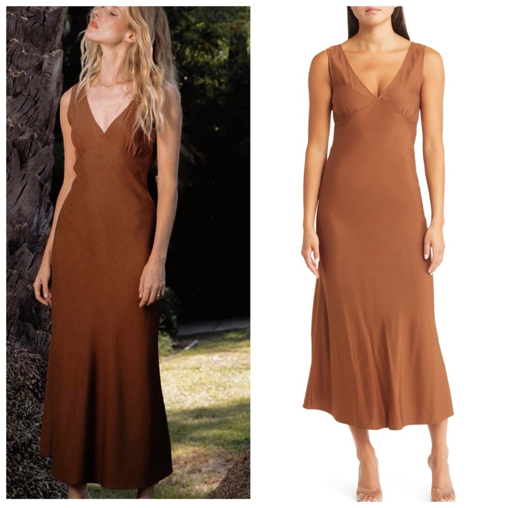 Sophie Rue Beja Brown Slit Empire Waist Midi Dress Sz M